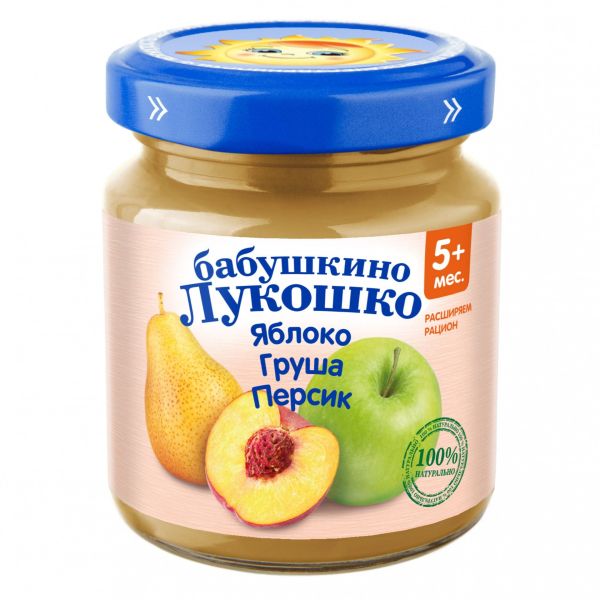 Изображение товара Бабушкино Лукошко пюре Яблоко Груша Персик с 5 месяцев 100г Бабушкино Лукошко пюре Яблоко Груша Персик с 5 месяцев 100г фотография