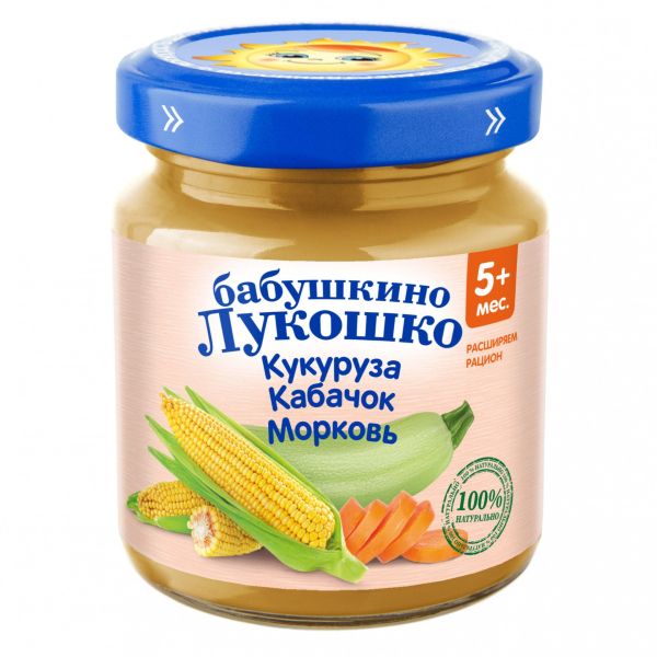 Изображение товара Бабушкино Лукошко пюре Кукуруза Кабачок Морковь с 5 месяцев 100г Бабушкино Лукошко пюре Кукуруза Кабачок Морковь с 5 месяцев 100г фотография